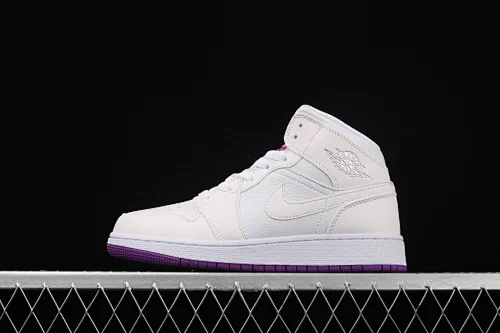 All categories Air Jordan Jordan series basketball shoes Air Jordan 1 Mid Air Jordan 1 Mid AJ1 Joe 1 white and purple women's sports and leisure basketball shoes 555112-100